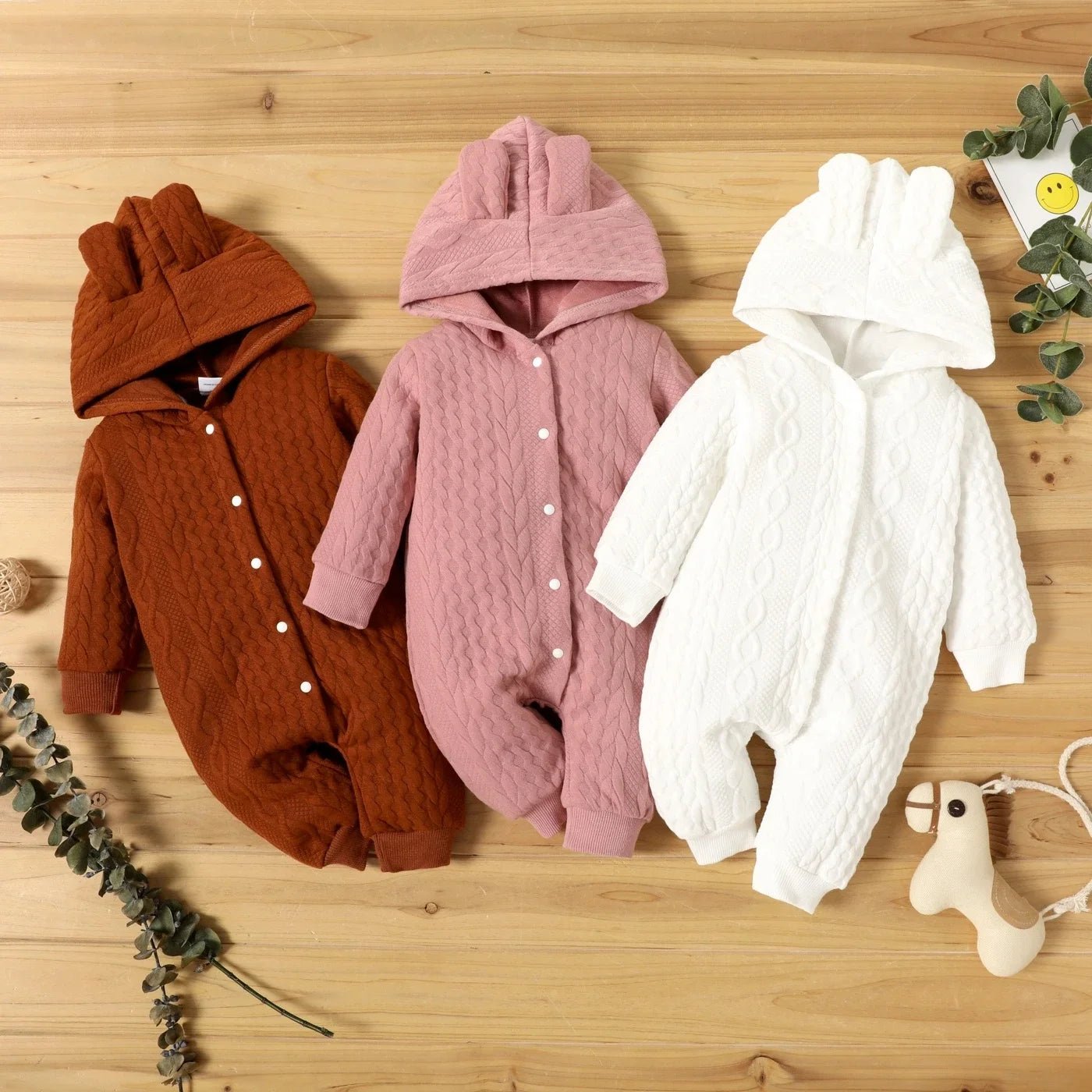 0 - 18 Month Newborn Baby Romper Boys Girls Cute Ears Solid Hooded Long Sleeve Baby Bodysuit Clothes Infant Autumn&Winter Costumes - PratSN