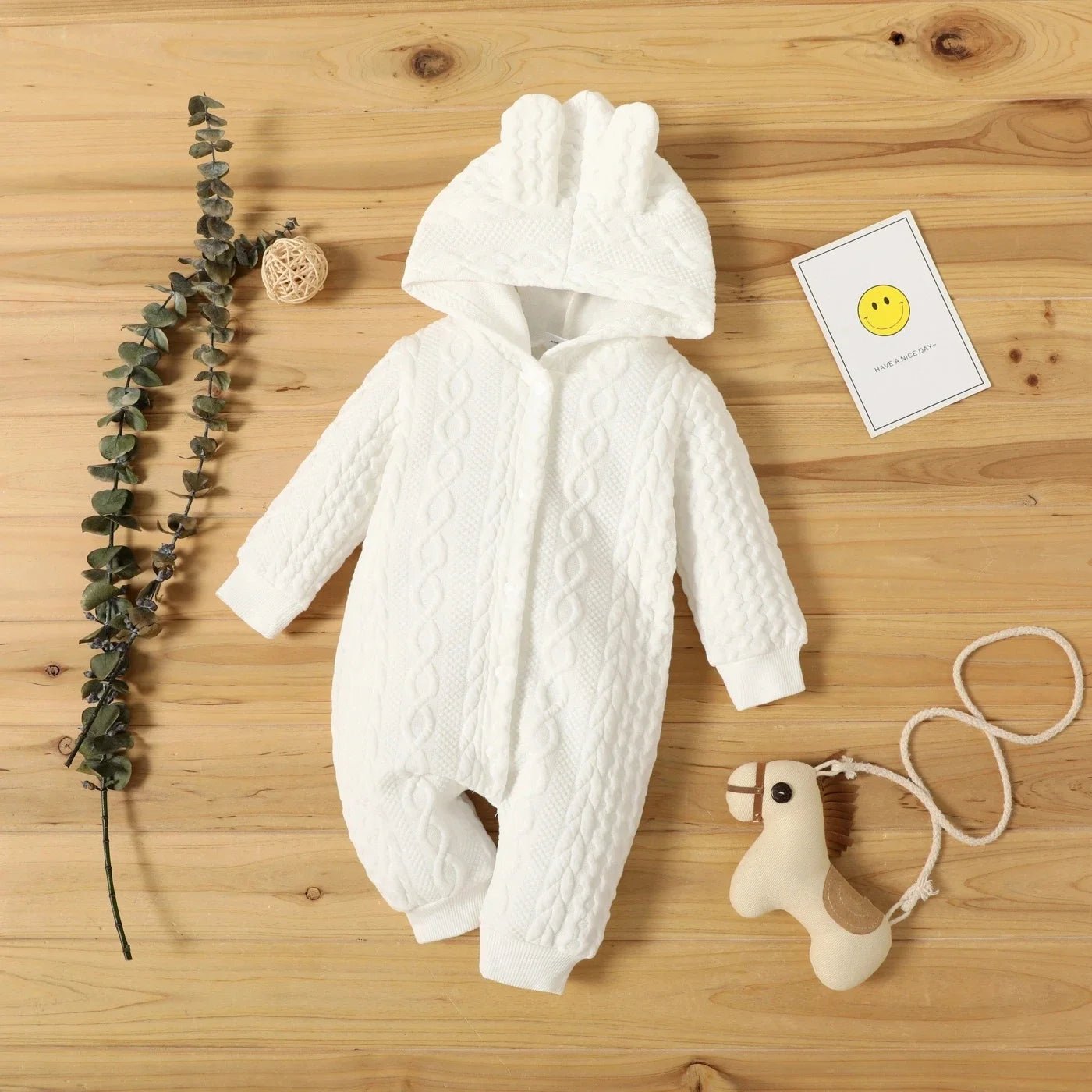 0 - 18 Month Newborn Baby Romper Boys Girls Cute Ears Solid Hooded Long Sleeve Baby Bodysuit Clothes Infant Autumn&Winter Costumes - PratSN