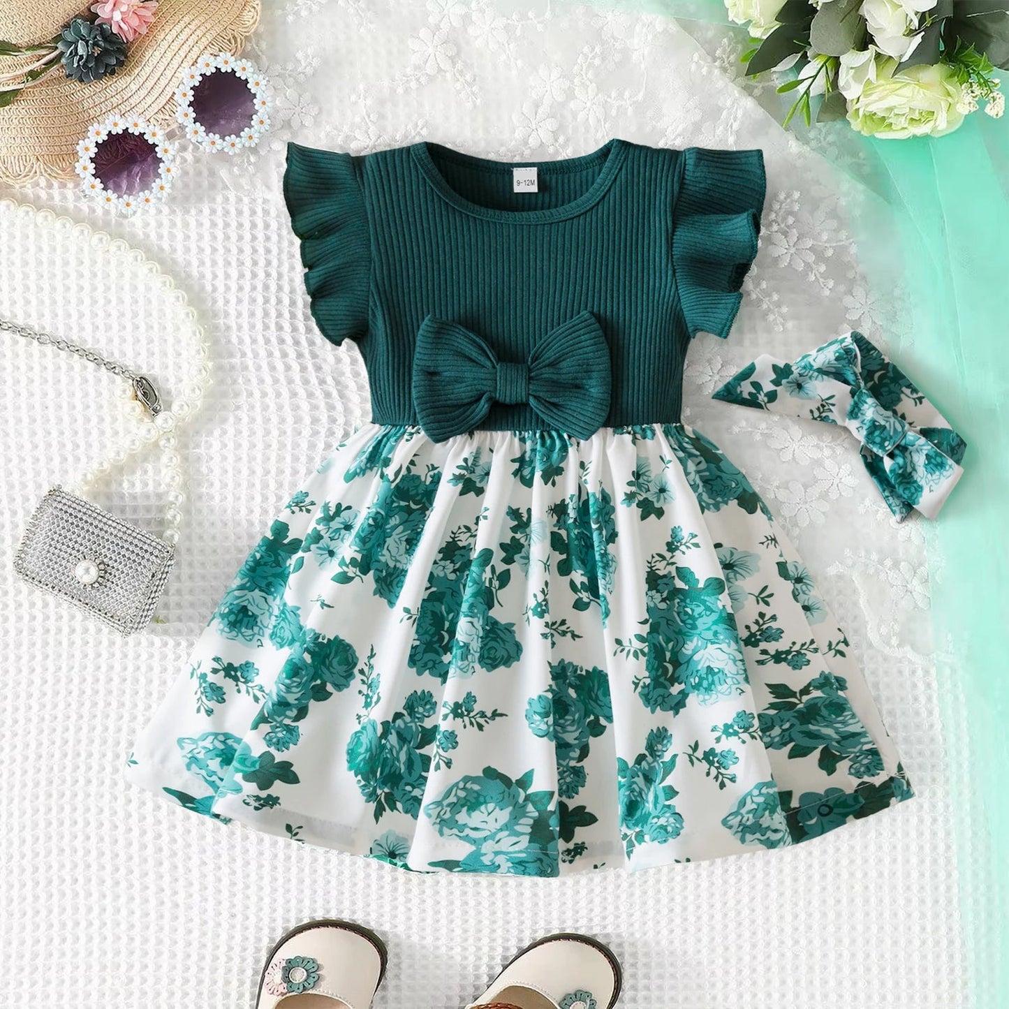 0 - 3 Years Baby Girl Clothes Summer Sleeveless Printed Dress Newborn Girl 1st Birthday Dress Ruffled Patchwork Dress and Headband - PratSN