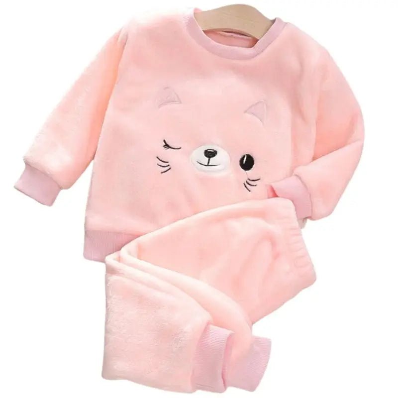 1 - 4Y Boys Pantsuit Plus Velvet Flannel Family Outfit Child Winter Warm Sleepwear Suit Girls Thick Coral Fleece Pajama Sets 2Pcs - PratSN