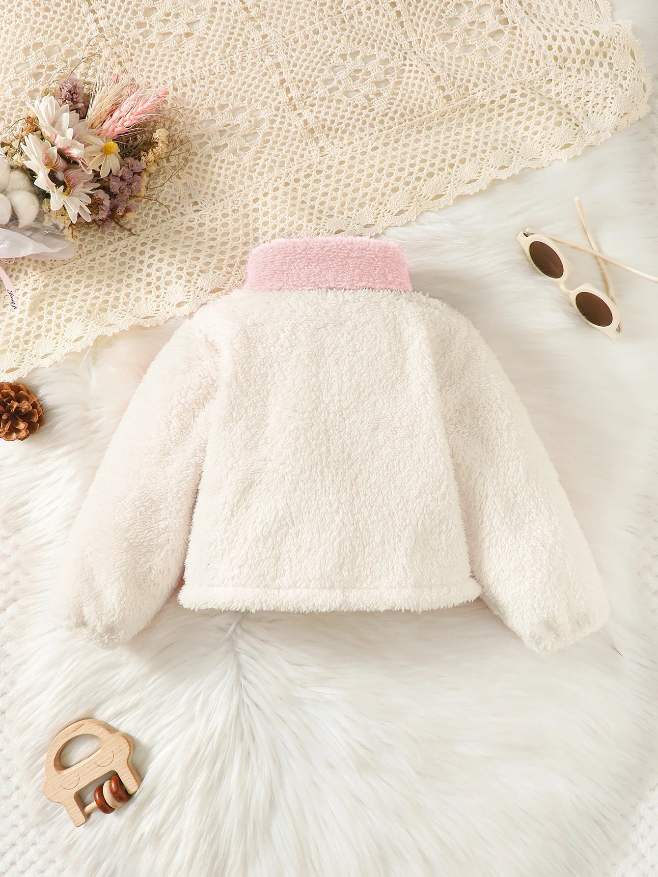 2 - 8 Years Kids Girl Plush Overcoat Long Sleeves Lapel Zippered Coat for Winter Outdoor Wear Fashion Color Blocking Warm Top - PratSN