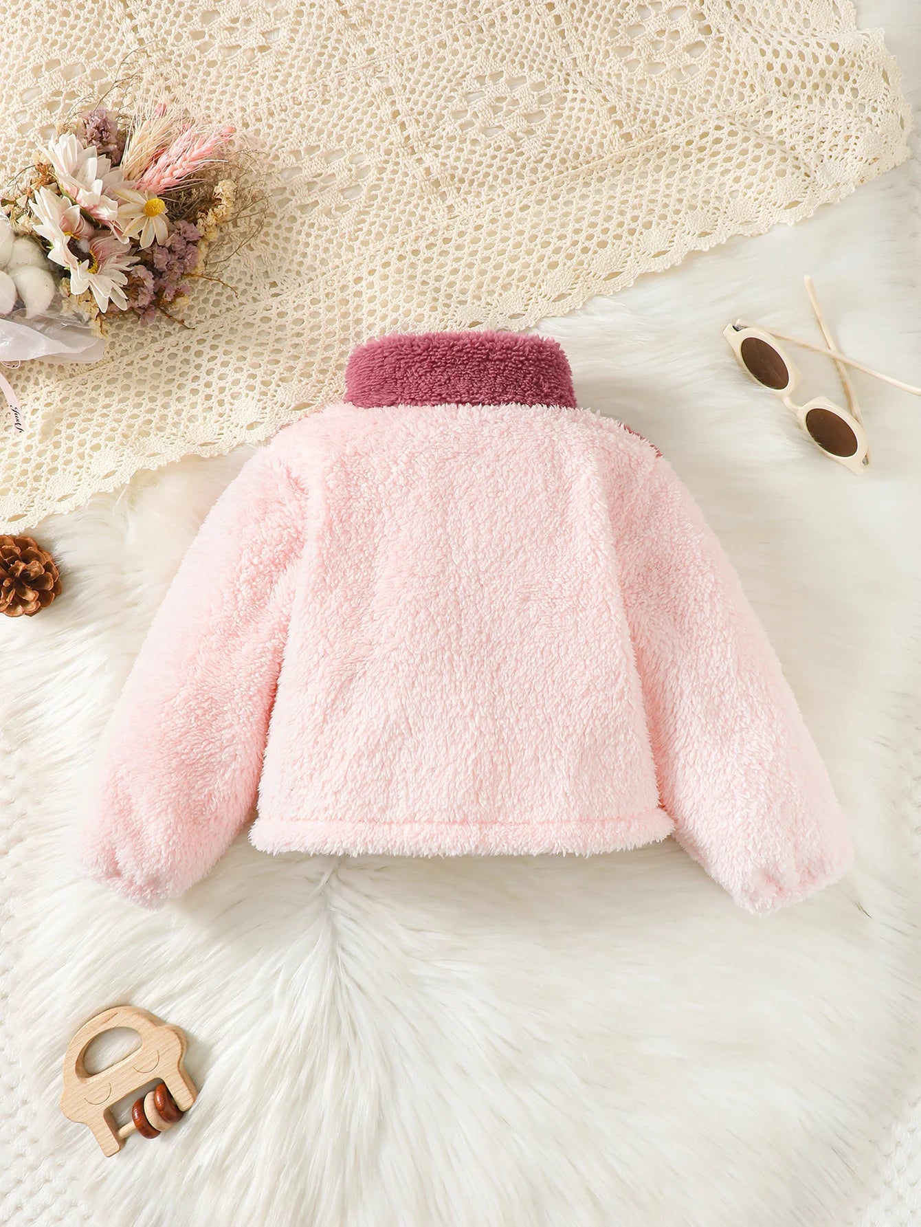 2 - 8 Years Kids Girl Plush Overcoat Long Sleeves Lapel Zippered Coat for Winter Outdoor Wear Fashion Color Blocking Warm Top - PratSN