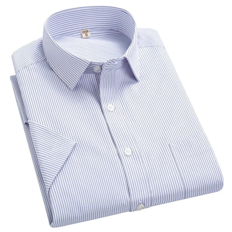 2022 Plus Size 8xL 7XL 6XL Men's Business Short Sleeve Fomal Shirts Man Striped Summer Work Dress Shirt Soft White - PratSN