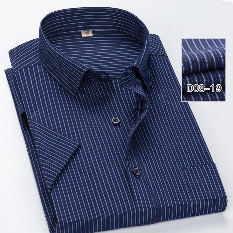 2022 Plus Size 8xL 7XL 6XL Men's Business Short Sleeve Fomal Shirts Man Striped Summer Work Dress Shirt Soft White - PratSN