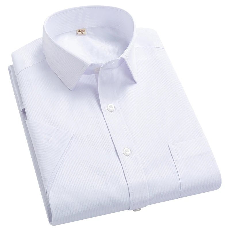 2022 Plus Size 8xL 7XL 6XL Men's Business Short Sleeve Fomal Shirts Man Striped Summer Work Dress Shirt Soft White - PratSN