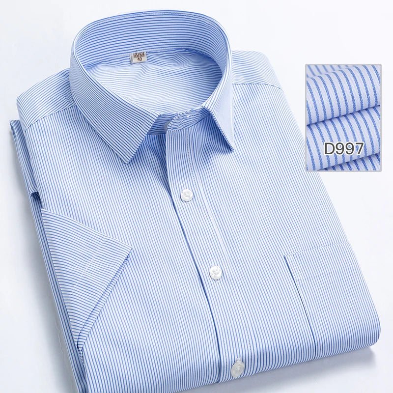 2022 Plus Size 8xL 7XL 6XL Men's Business Short Sleeve Fomal Shirts Man Striped Summer Work Dress Shirt Soft White - PratSN