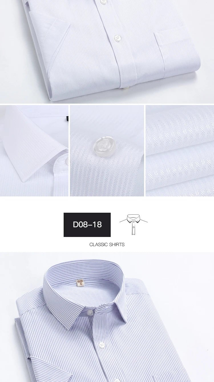2022 Plus Size 8xL 7XL 6XL Men's Business Short Sleeve Fomal Shirts Man Striped Summer Work Dress Shirt Soft White - PratSN