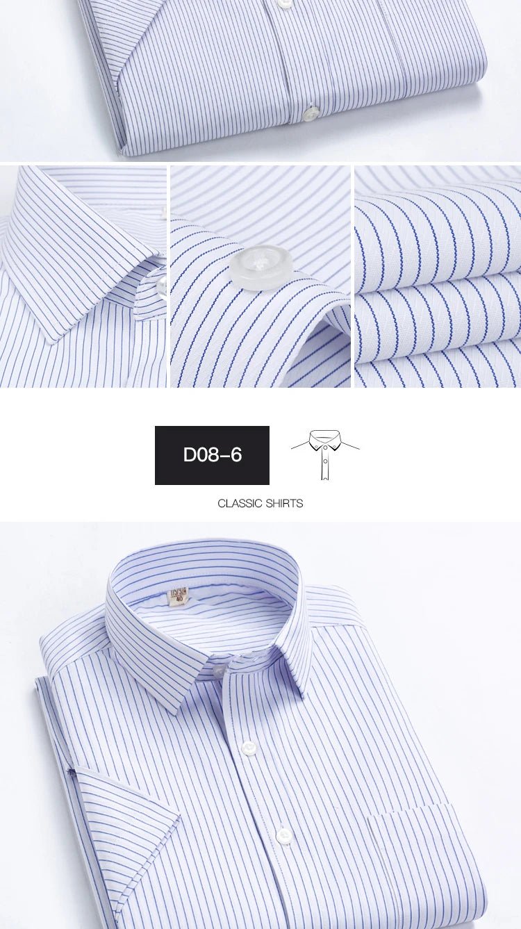 2022 Plus Size 8xL 7XL 6XL Men's Business Short Sleeve Fomal Shirts Man Striped Summer Work Dress Shirt Soft White - PratSN