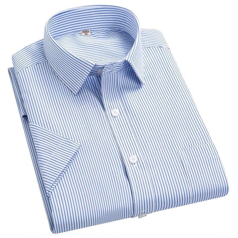 2022 Plus Size 8xL 7XL 6XL Men's Business Short Sleeve Fomal Shirts Man Striped Summer Work Dress Shirt Soft White - PratSN