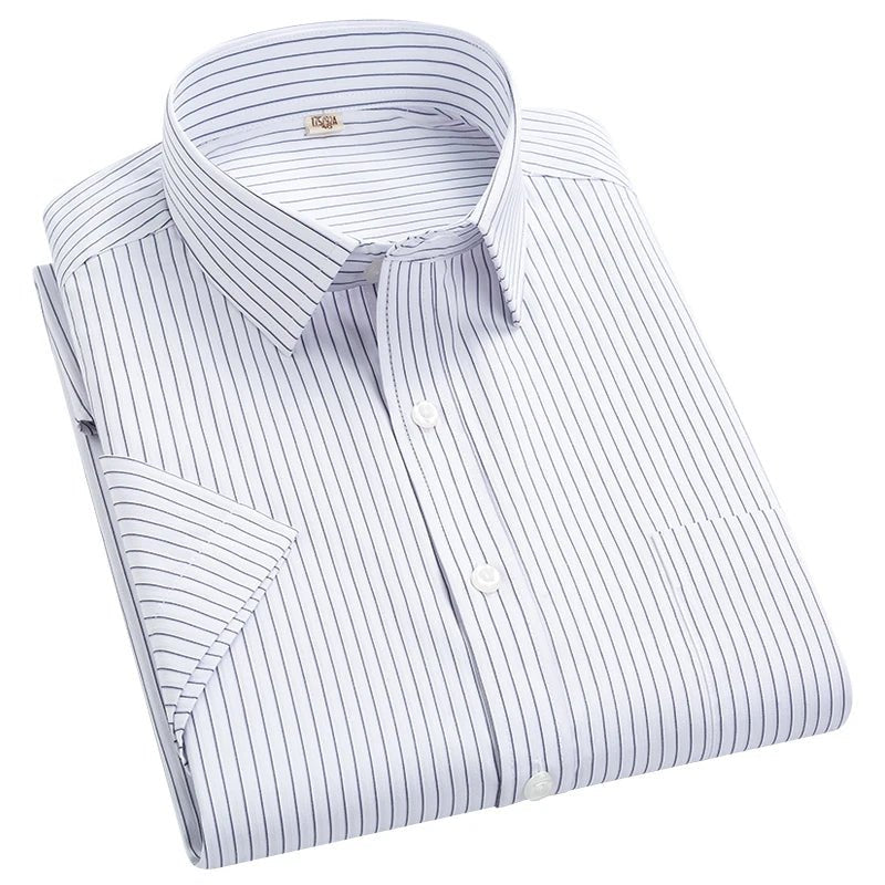 2022 Plus Size 8xL 7XL 6XL Men's Business Short Sleeve Fomal Shirts Man Striped Summer Work Dress Shirt Soft White - PratSN