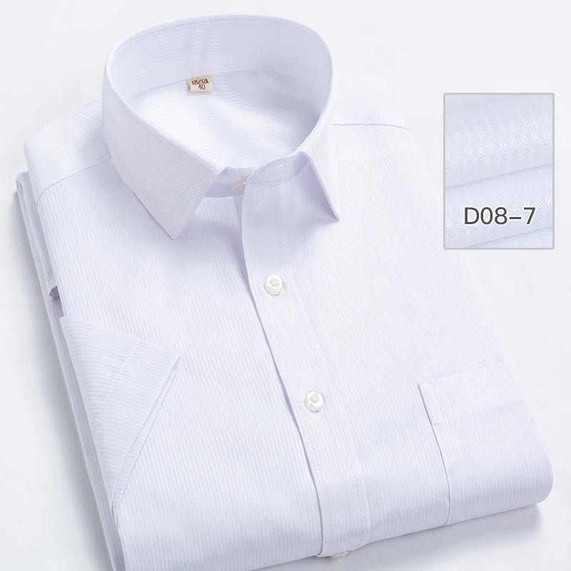 2022 Plus Size 8xL 7XL 6XL Men's Business Short Sleeve Fomal Shirts Man Striped Summer Work Dress Shirt Soft White - PratSN