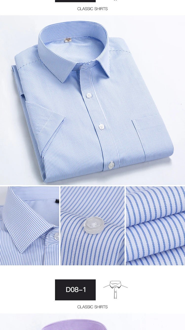 2022 Plus Size 8xL 7XL 6XL Men's Business Short Sleeve Fomal Shirts Man Striped Summer Work Dress Shirt Soft White - PratSN