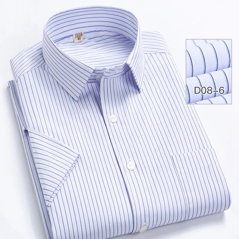 2022 Plus Size 8xL 7XL 6XL Men's Business Short Sleeve Fomal Shirts Man Striped Summer Work Dress Shirt Soft White - PratSN