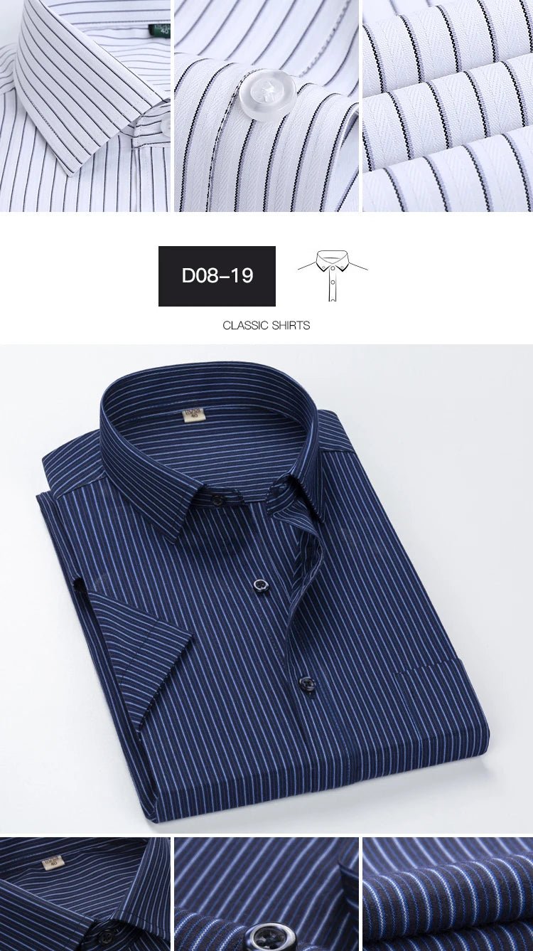 2022 Plus Size 8xL 7XL 6XL Men's Business Short Sleeve Fomal Shirts Man Striped Summer Work Dress Shirt Soft White - PratSN
