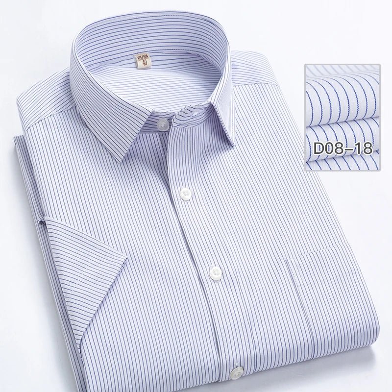2022 Plus Size 8xL 7XL 6XL Men's Business Short Sleeve Fomal Shirts Man Striped Summer Work Dress Shirt Soft White - PratSN