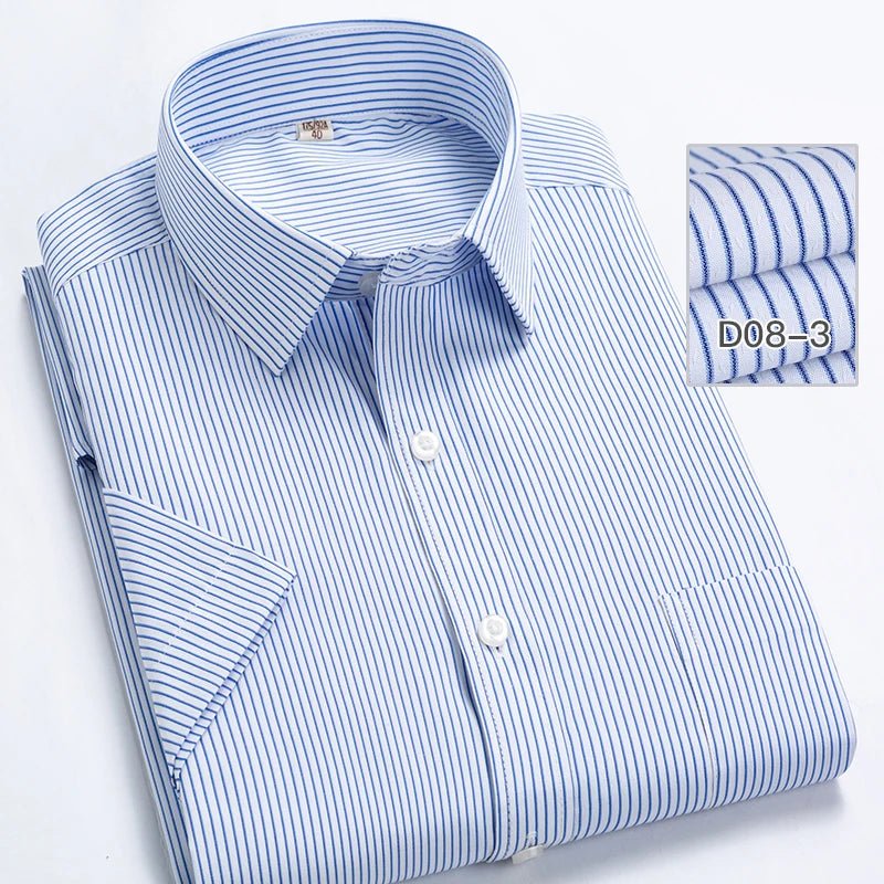 2022 Plus Size 8xL 7XL 6XL Men's Business Short Sleeve Fomal Shirts Man Striped Summer Work Dress Shirt Soft White - PratSN