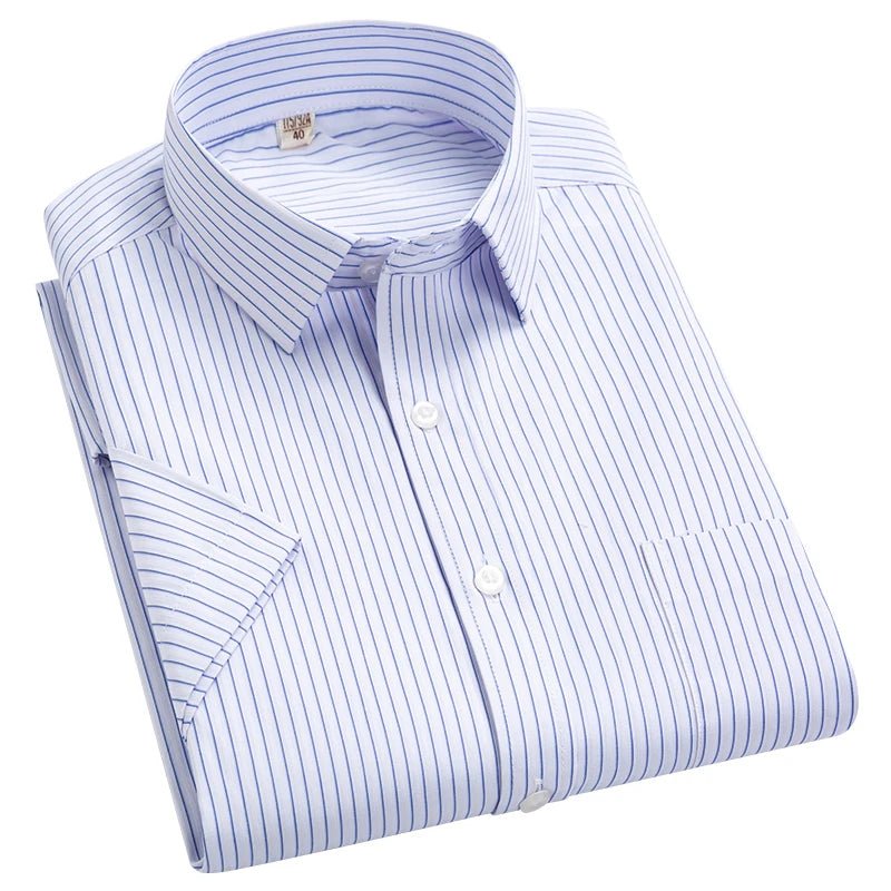 2022 Plus Size 8xL 7XL 6XL Men's Business Short Sleeve Fomal Shirts Man Striped Summer Work Dress Shirt Soft White - PratSN
