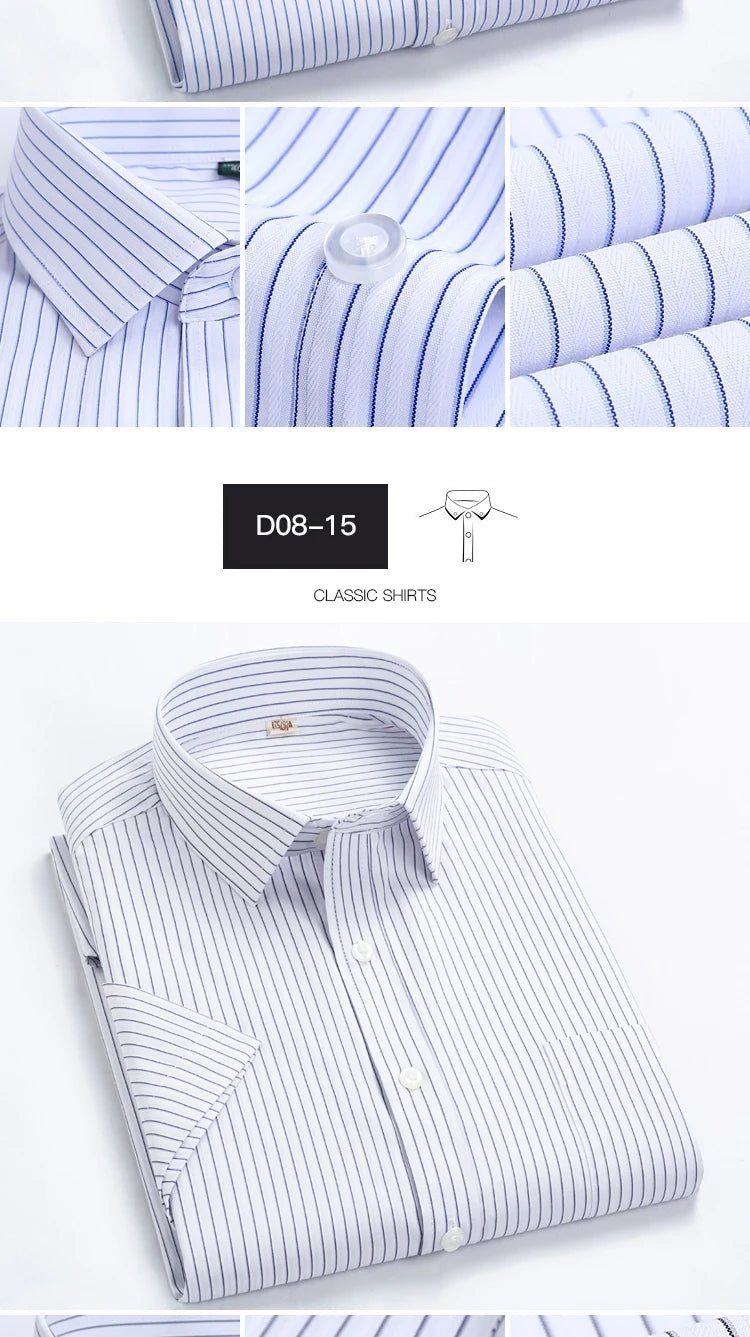 2022 Plus Size 8xL 7XL 6XL Men's Business Short Sleeve Fomal Shirts Man Striped Summer Work Dress Shirt Soft White - PratSN
