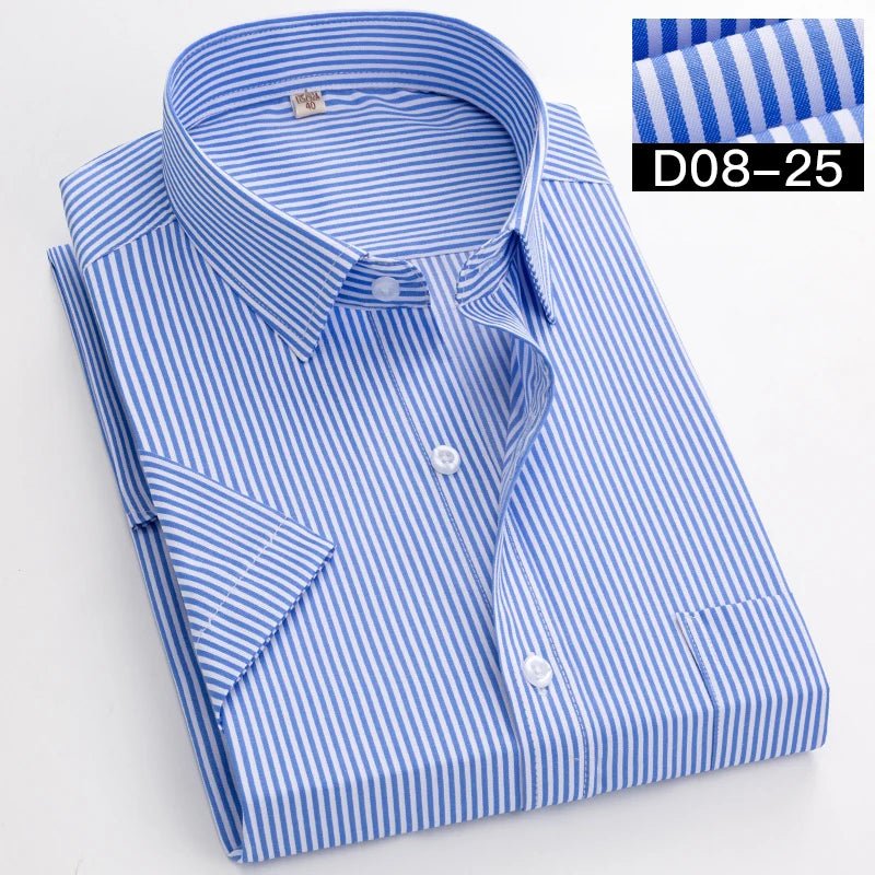2022 Plus Size 8xL 7XL 6XL Men's Business Short Sleeve Fomal Shirts Man Striped Summer Work Dress Shirt Soft White - PratSN