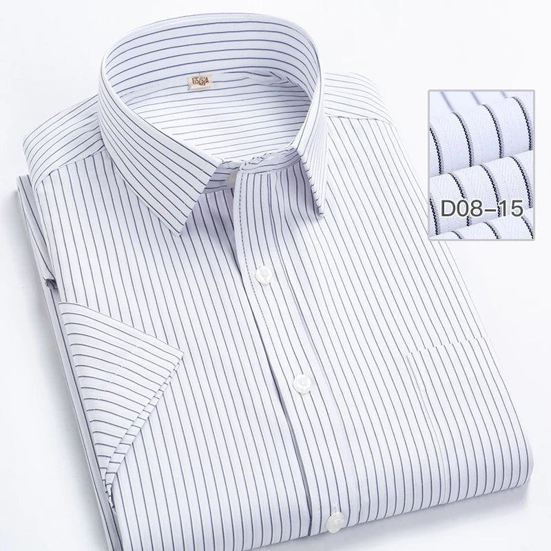 2022 Plus Size 8xL 7XL 6XL Men's Business Short Sleeve Fomal Shirts Man Striped Summer Work Dress Shirt Soft White - PratSN