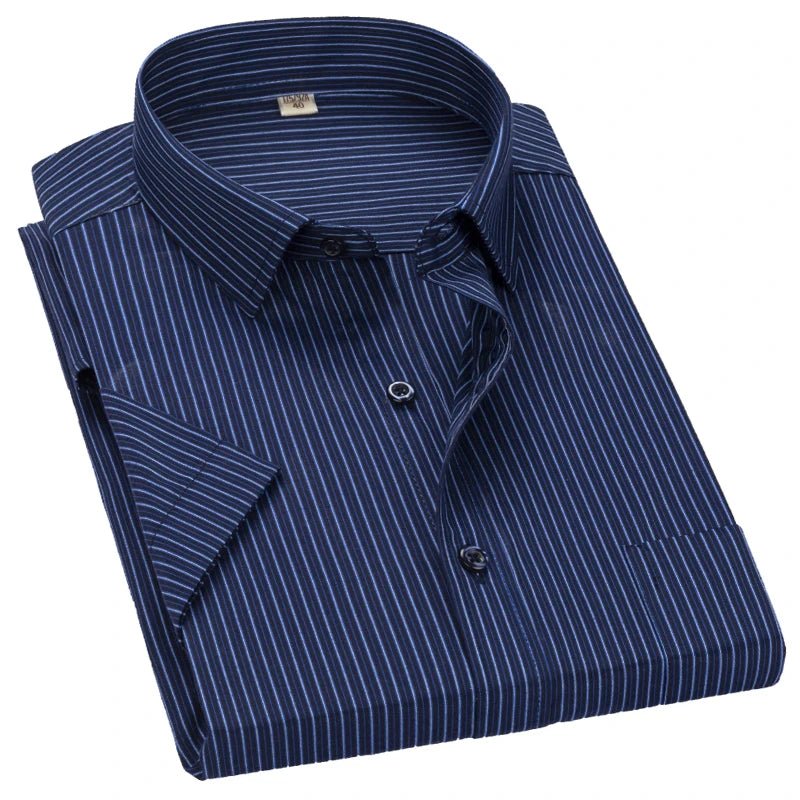 2022 Plus Size 8xL 7XL 6XL Men's Business Short Sleeve Fomal Shirts Man Striped Summer Work Dress Shirt Soft White - PratSN