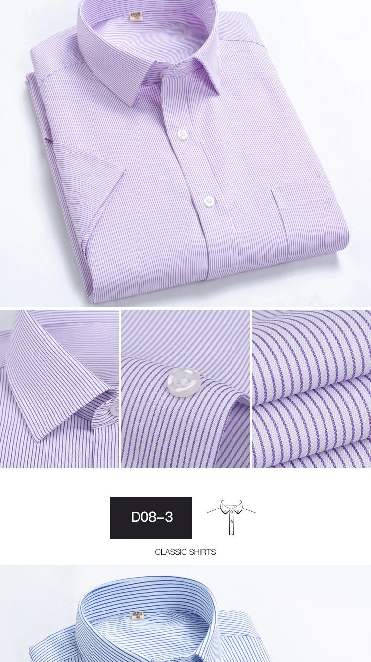 2022 Plus Size 8xL 7XL 6XL Men's Business Short Sleeve Fomal Shirts Man Striped Summer Work Dress Shirt Soft White - PratSN