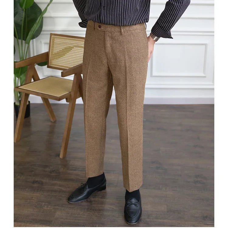 2023 Fall Men's Thick Tweed Solid Color Suit Pant Feet Casual British High Waist Pants Office - trousers Men Dress Pant Trousers - PratSN