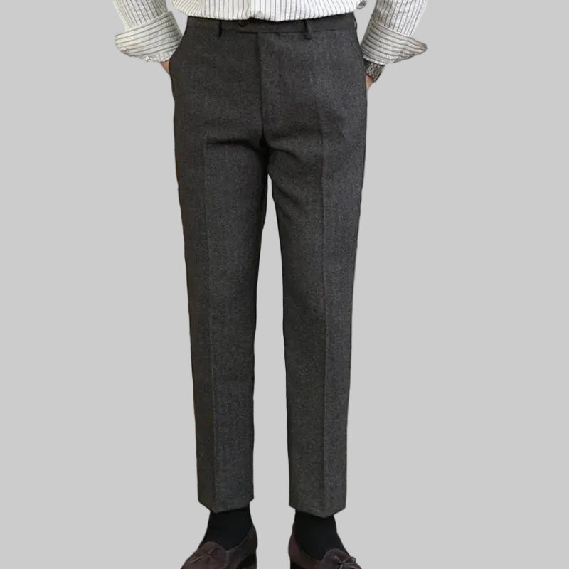 2023 Fall Men's Thick Tweed Solid Color Suit Pant Feet Casual British High Waist Pants Office - trousers Men Dress Pant Trousers - PratSN
