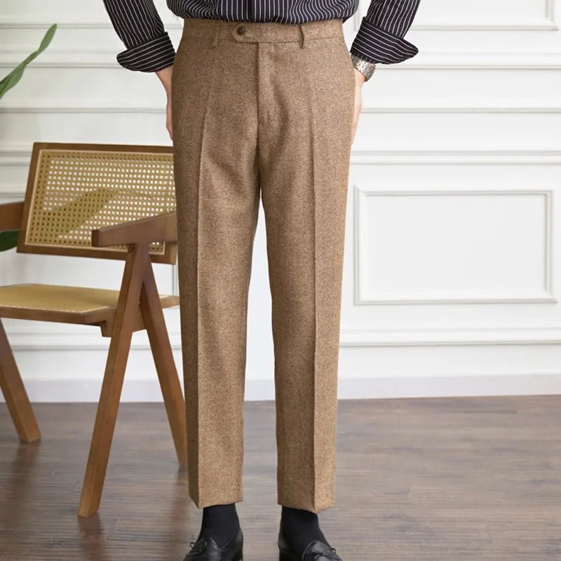 2023 Fall Men's Thick Tweed Solid Color Suit Pant Feet Casual British High Waist Pants Office - trousers Men Dress Pant Trousers - PratSN