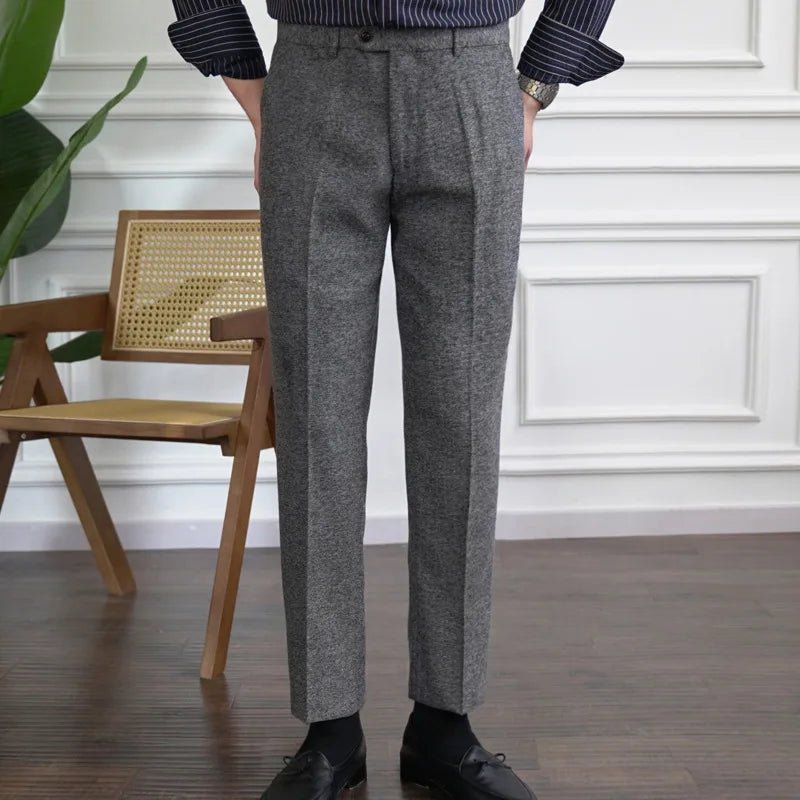 2023 Fall Men's Thick Tweed Solid Color Suit Pant Feet Casual British High Waist Pants Office - trousers Men Dress Pant Trousers - PratSN