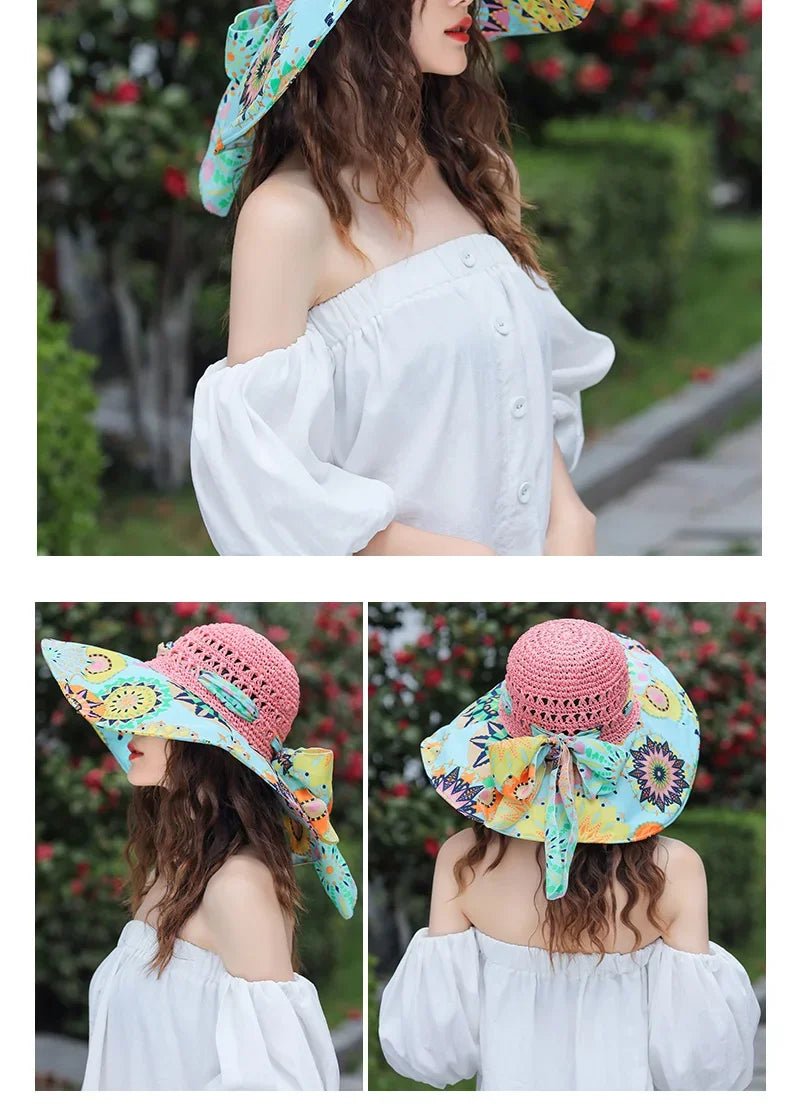 2023 NEW Women's Summer Bucket Folding fashion Straw Hat Panamas UV Protection Sun Visor Seaside Beach Hat Tide Summer Hats - PratSN