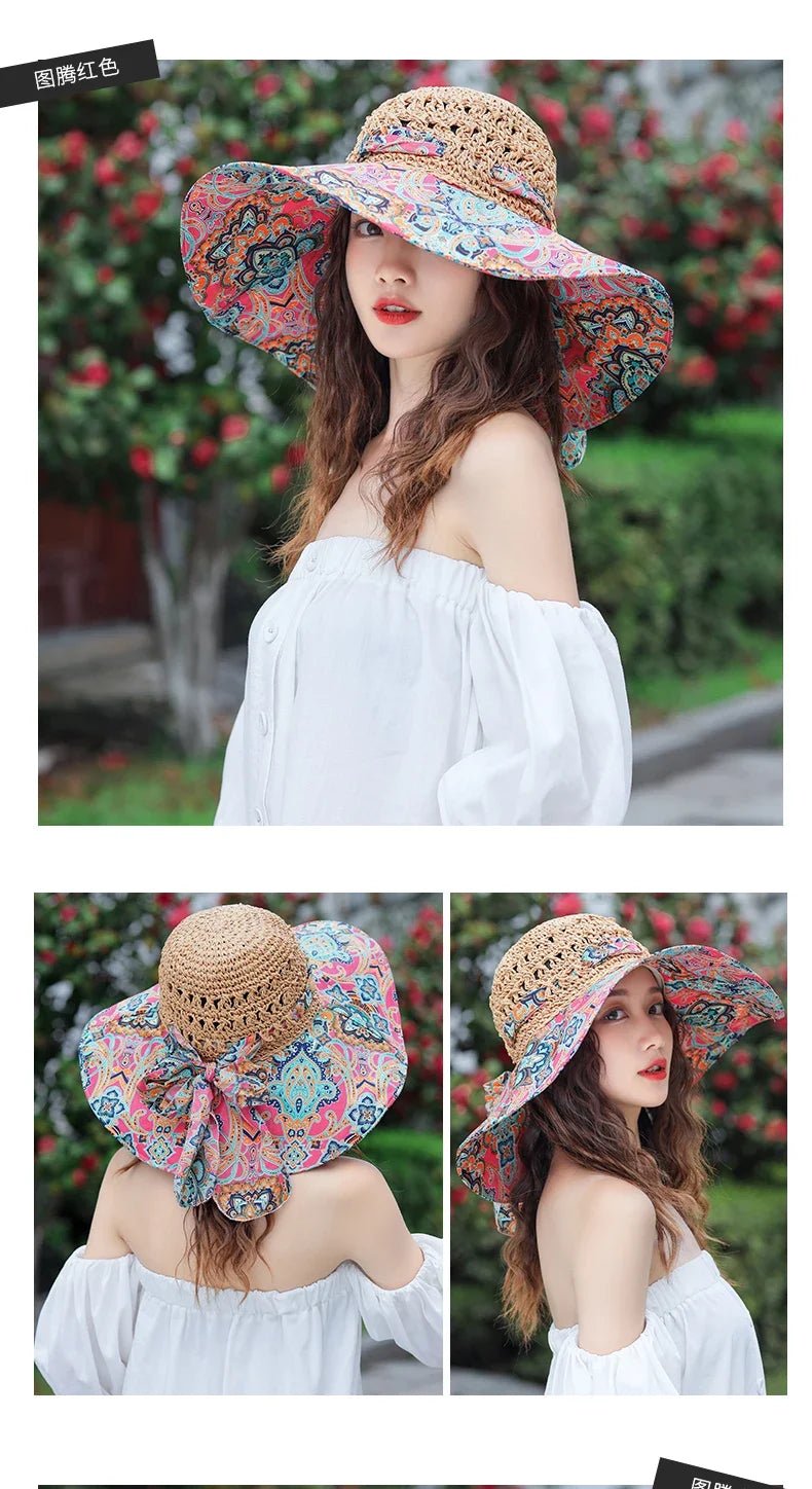 2023 NEW Women's Summer Bucket Folding fashion Straw Hat Panamas UV Protection Sun Visor Seaside Beach Hat Tide Summer Hats - PratSN