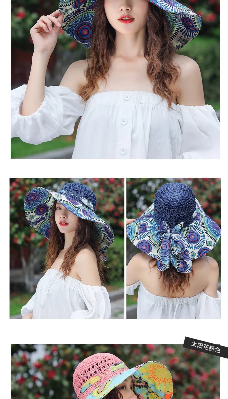 2023 NEW Women's Summer Bucket Folding fashion Straw Hat Panamas UV Protection Sun Visor Seaside Beach Hat Tide Summer Hats - PratSN