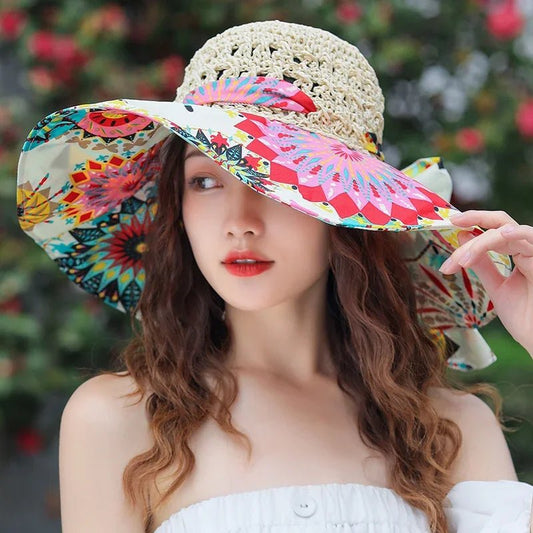 2023 NEW Women's Summer Bucket Folding fashion Straw Hat Panamas UV Protection Sun Visor Seaside Beach Hat Tide Summer Hats - PratSN