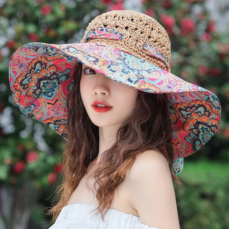 2023 NEW Women's Summer Bucket Folding fashion Straw Hat Panamas UV Protection Sun Visor Seaside Beach Hat Tide Summer Hats - PratSN