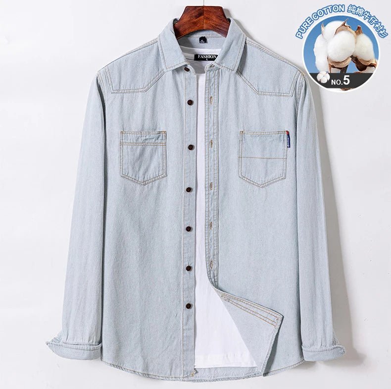 2023 Spring and Autumn Enzyme Washed Men's Long Sleeve Denim Shirt Pure Cotton Casual Fashion Outerwear Versatile Men's Clothing - PratSN