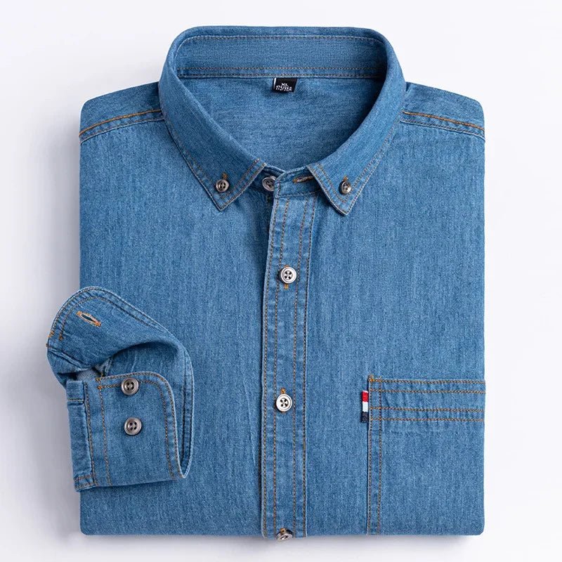 2023 Spring and Autumn Enzyme Washed Men's Long Sleeve Denim Shirt Pure Cotton Casual Fashion Outerwear Versatile Men's Clothing - PratSN