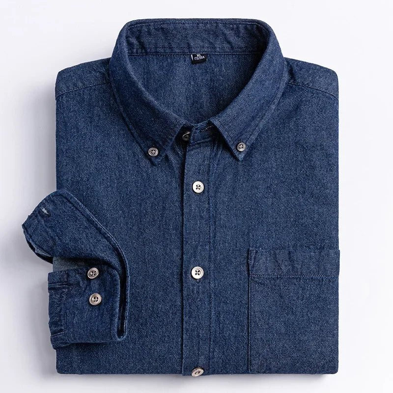 2023 Spring and Autumn Enzyme Washed Men's Long Sleeve Denim Shirt Pure Cotton Casual Fashion Outerwear Versatile Men's Clothing - PratSN