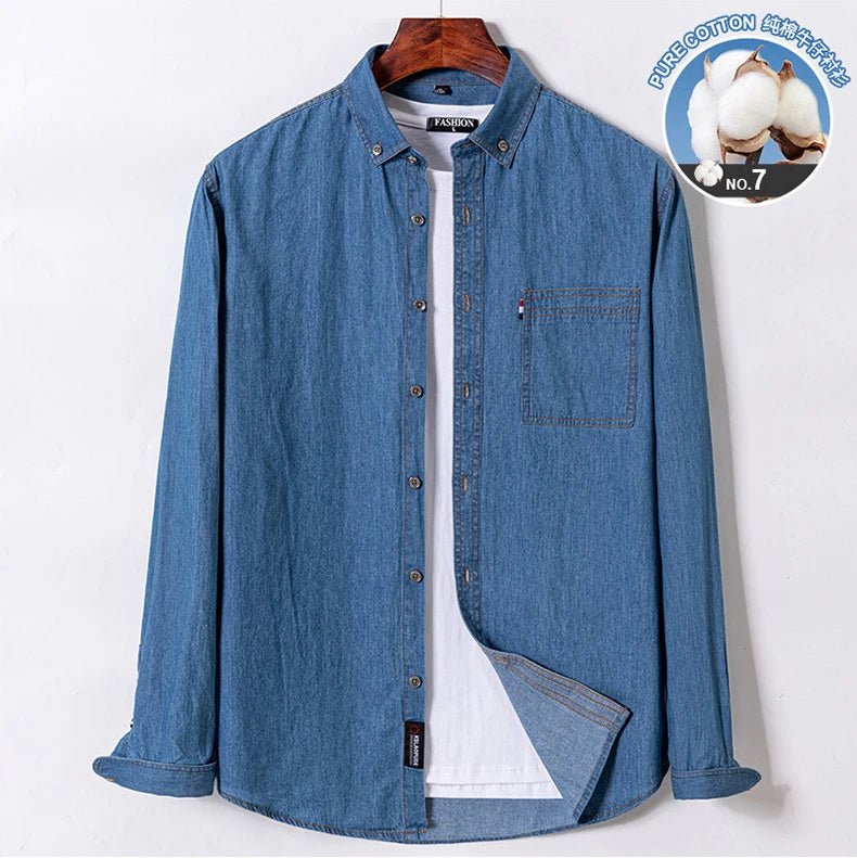 2023 Spring and Autumn Enzyme Washed Men's Long Sleeve Denim Shirt Pure Cotton Casual Fashion Outerwear Versatile Men's Clothing - PratSN