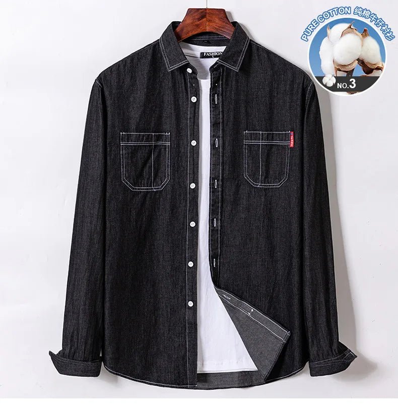 2023 Spring and Autumn Enzyme Washed Men's Long Sleeve Denim Shirt Pure Cotton Casual Fashion Outerwear Versatile Men's Clothing - PratSN
