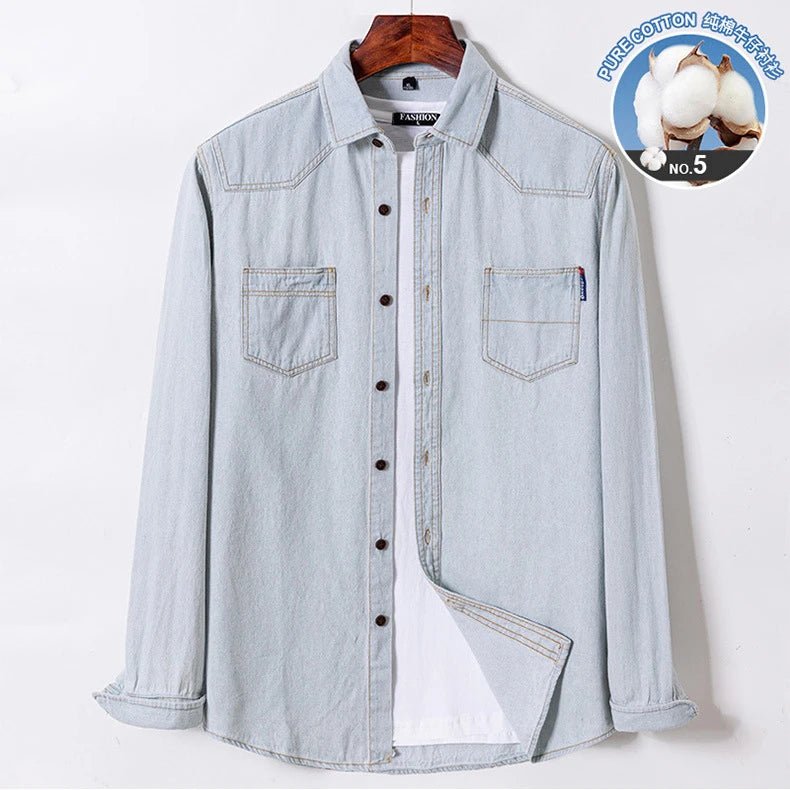 2023 Spring and Autumn Enzyme Washed Men's Long Sleeve Denim Shirt Pure Cotton Casual Fashion Outerwear Versatile Men's Clothing - PratSN