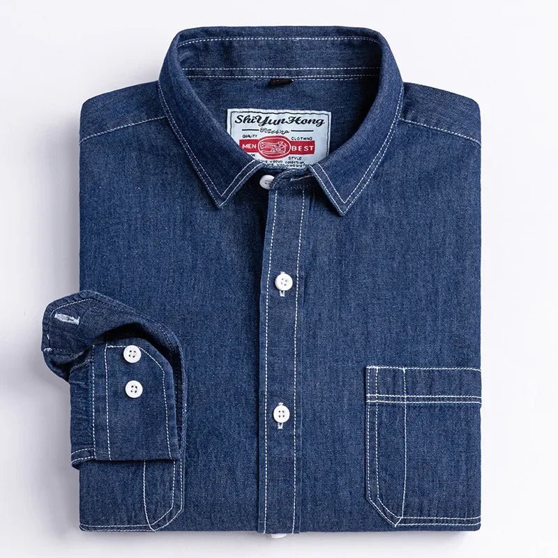 2023 Spring and Autumn Enzyme Washed Men's Long Sleeve Denim Shirt Pure Cotton Casual Fashion Outerwear Versatile Men's Clothing - PratSN