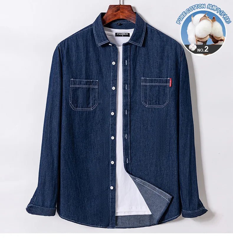 2023 Spring and Autumn Enzyme Washed Men's Long Sleeve Denim Shirt Pure Cotton Casual Fashion Outerwear Versatile Men's Clothing - PratSN