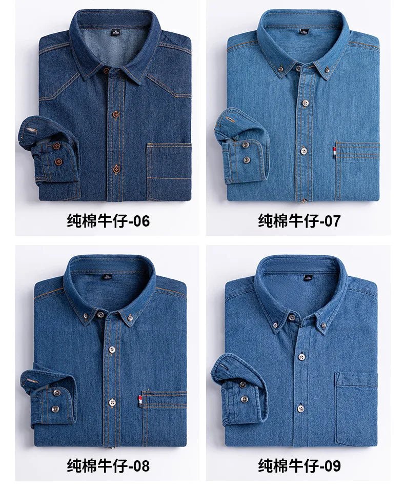 2023 Spring and Autumn Enzyme Washed Men's Long Sleeve Denim Shirt Pure Cotton Casual Fashion Outerwear Versatile Men's Clothing - PratSN