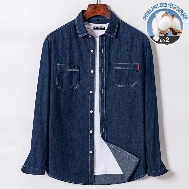 2023 Spring and Autumn Enzyme Washed Men's Long Sleeve Denim Shirt Pure Cotton Casual Fashion Outerwear Versatile Men's Clothing - PratSN