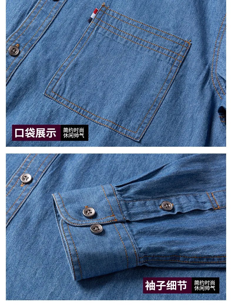 2023 Spring and Autumn Enzyme Washed Men's Long Sleeve Denim Shirt Pure Cotton Casual Fashion Outerwear Versatile Men's Clothing - PratSN
