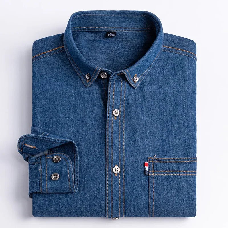 2023 Spring and Autumn Enzyme Washed Men's Long Sleeve Denim Shirt Pure Cotton Casual Fashion Outerwear Versatile Men's Clothing - PratSN
