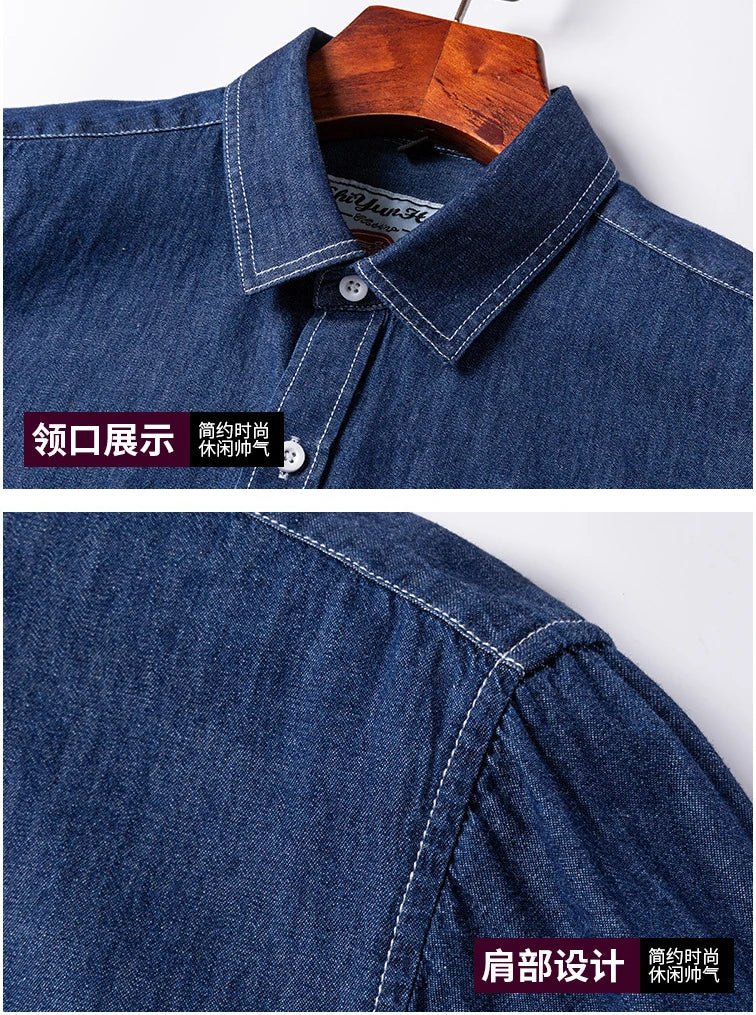 2023 Spring and Autumn Enzyme Washed Men's Long Sleeve Denim Shirt Pure Cotton Casual Fashion Outerwear Versatile Men's Clothing - PratSN