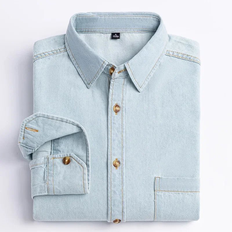 2023 Spring and Autumn Enzyme Washed Men's Long Sleeve Denim Shirt Pure Cotton Casual Fashion Outerwear Versatile Men's Clothing - PratSN