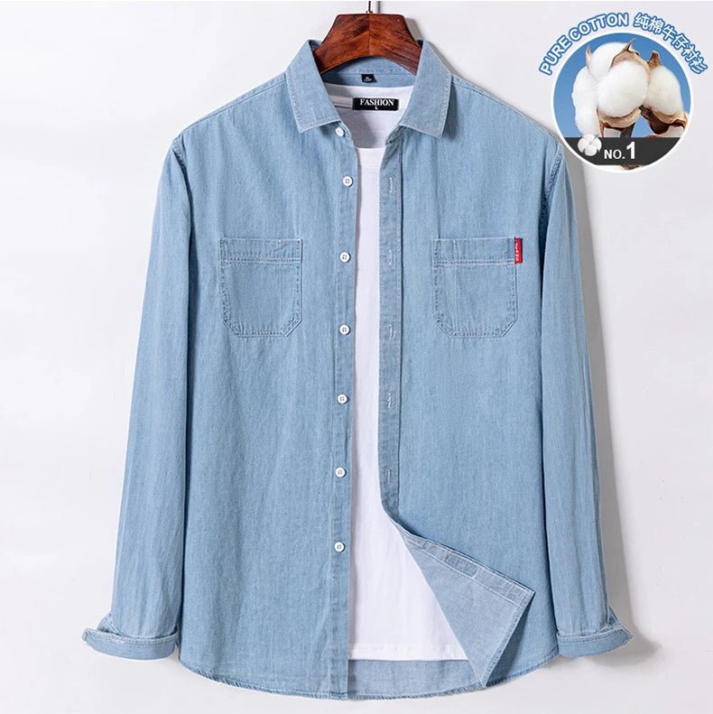 2023 Spring and Autumn Enzyme Washed Men's Long Sleeve Denim Shirt Pure Cotton Casual Fashion Outerwear Versatile Men's Clothing - PratSN